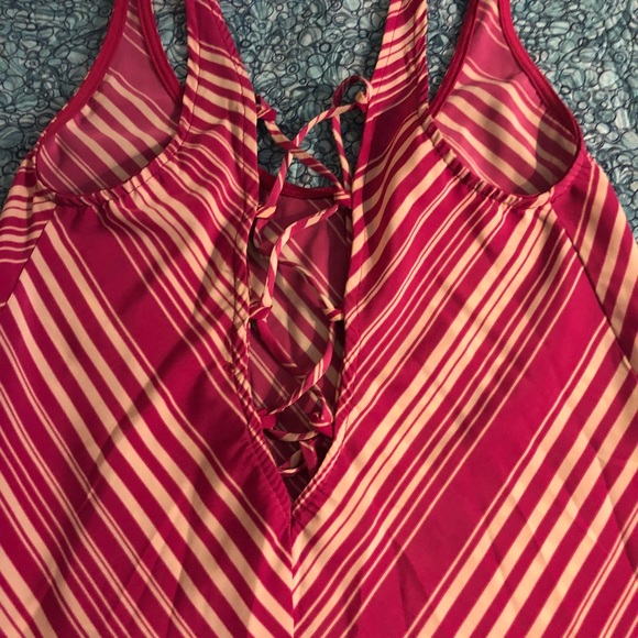 Pink/Cream Striped Lace Up Back Polyester Tank - Picture 3 of 6